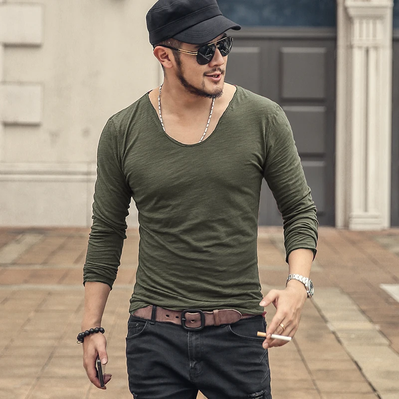 2019 лайкра хлопок мужская футболка 5XL с длинными рукавами Мужская однотонная
