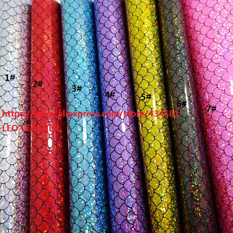 2PCS 21X29CM Synthetic Leather Mermaid Glitter Leather Iridescent Fabric for DIY accessories sofa handbags and shoes GM5072B