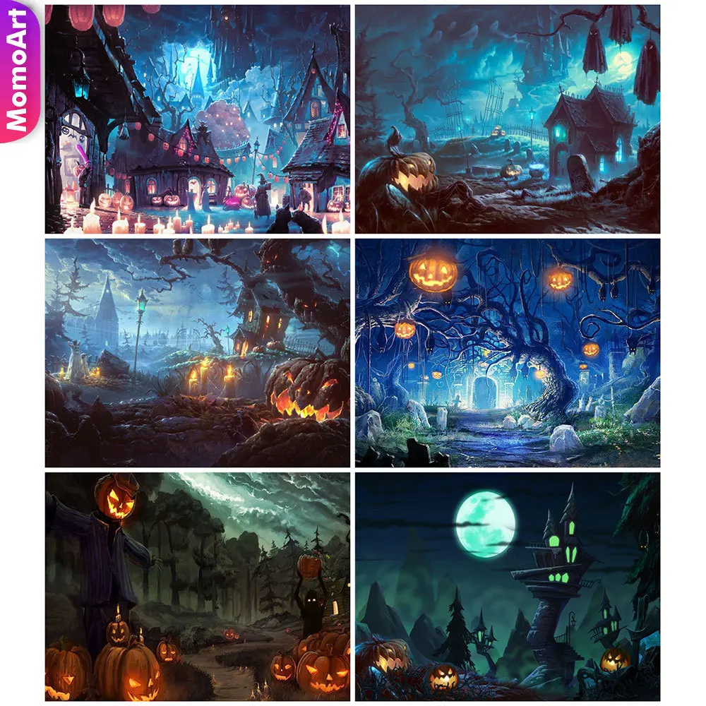 MomoArt Diamond Mosaic Painting Landscape Cross Stitch Set Embroidery Pumpkin Rhinestone 5D DIY Halloween Gift | Дом и сад