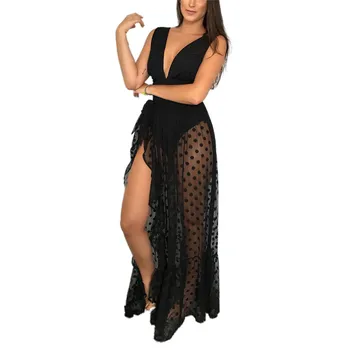 

Women Mesh Sheer Bikini Cover Up New Sexy Side Open Wrap Beach Beach Sunscreen Skirts Female Summer Covers Up Loose Long Skirt