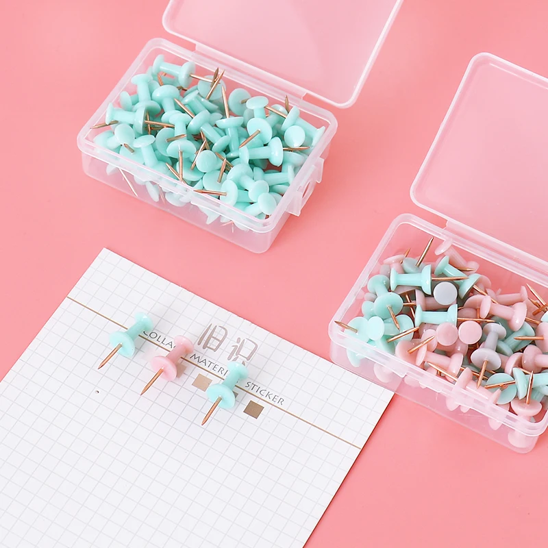 Push Pins 50pcs/box Transparent Rose Gold Push Pins Thumb Thumbtack Board Pins Drawing Photo Wall Studs Office School Supplies