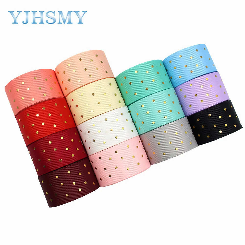 L-20609-523 1-1/2&rdquo;Hot Gold Dots print Pattern Ribbon , 5 yards DIY handmade hair accessories Material , Bow Decoration