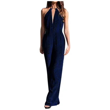 

2019 Women Clothes jump suit Fashion Solid Sexy Jumpsuit combinaison Deep V-Neck Open Back Halter Solid Color Party Jumpsuit #C9