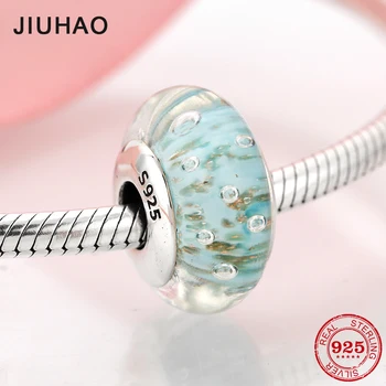 

High Quality Murano Glass Beads Blue Bubble 925 Sterling Silver Charms for DIY Bracelets Fit Original European Jewelry Making