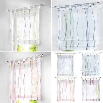 

Roman Tulle Curtains Polyester Pastoral Striped Curtain Panel Window Sheer Curtains For Kitchen Living Room Bedroom