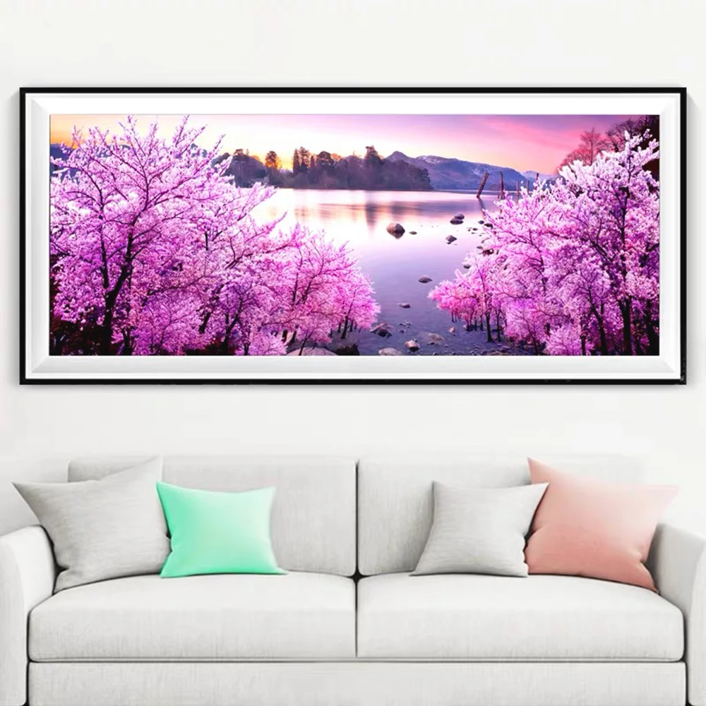 5D Diy Алмазные Картина Cherry Blossoms вышивки Горное озеро Вышивка крестом Мозаика