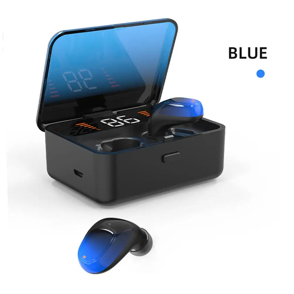 TWS Stereo Bluetooth Earphone Earbuds Wireless Earphones Sports Bluetooth 5.0 Headphone Touch-type Headset With Mic Charging Box - Цвет: Blue Black
