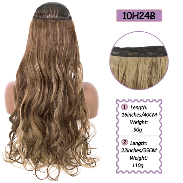 Synthetic No Clip Halo Hidden Hair Extension Ombre Artificial Natural Fake False Long Short Straight Hairpiece Blonde For Women 10H24B