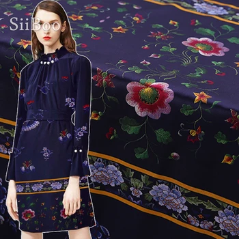 

Italy elegant digital floral positional printed 19mm thickness spandex silk fabric for women spiring eveing dresss tecido SP5945