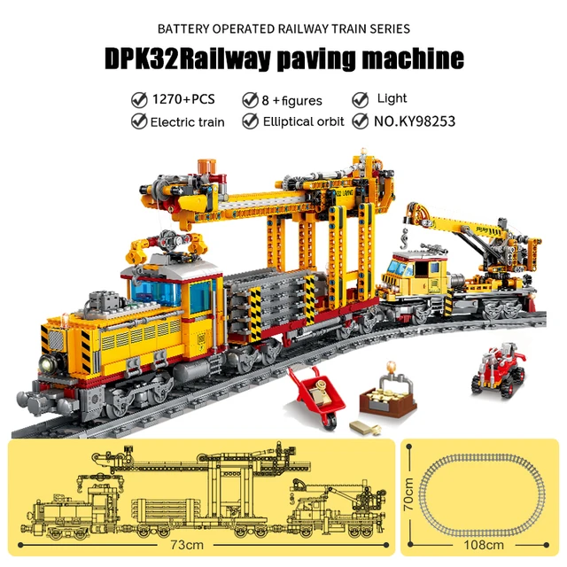KAZI Electric building block Technical Train series railway track laying machine engineering educational assembling toy