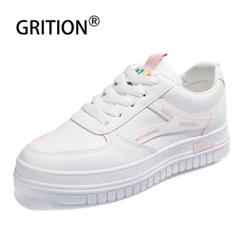 

GRITION Women Casual Shoes 2019 New Female Sneakers Fashion Breathable PU Leather Thick Platform Soft Comfort White Shoes Skate