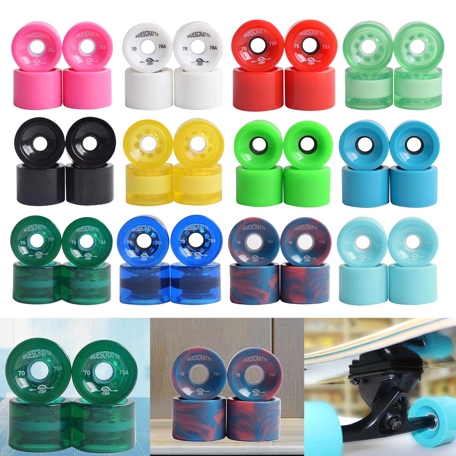 4x 78A Hardness Skateboard Wheels 70X51mm Longboard Roller Parts
