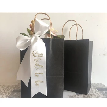 

Black bride to be paper gift bags,Gift bags with ivory ribbon, Black paper bag, cutom Bridesmaid wedding gift bags, Welcome bag
