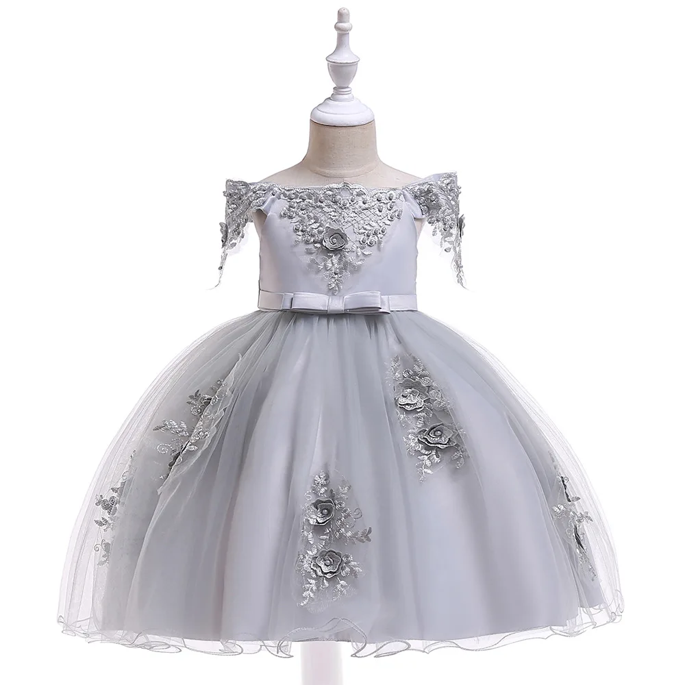 Платье для девочек в европейском и американском стиле, детское платье, пышное вечернее платье с открытыми плечами и бусинами для больших