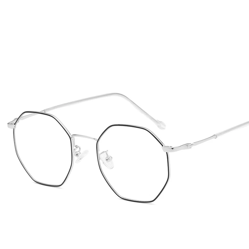 HBK, Ретро стиль, анти-синий светильник, шестигранная оправа для очков для женщин и мужчин, компьютерные очки для чтения, унисекс, голубые лучевые очки, светильник, очки - Цвет оправы: C4 Silver Black