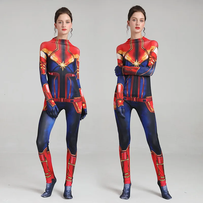 Удивлены капитан, для косплея Костюмы фильм Marvel Косплэй s костюм комбинезоны Марвел Капитан Девушка Для женщин Одежда для представлений