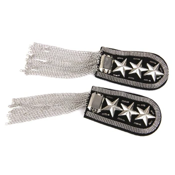 

New 1 Pair Star Tassel Link Chain Epaulet Shoulder Badge, Silber