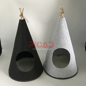 

Pet Tent Nest Kennel Cat Nest Pastoral Style Solid Wood Foldable Washable Warm Felt Pet Nest Dog House