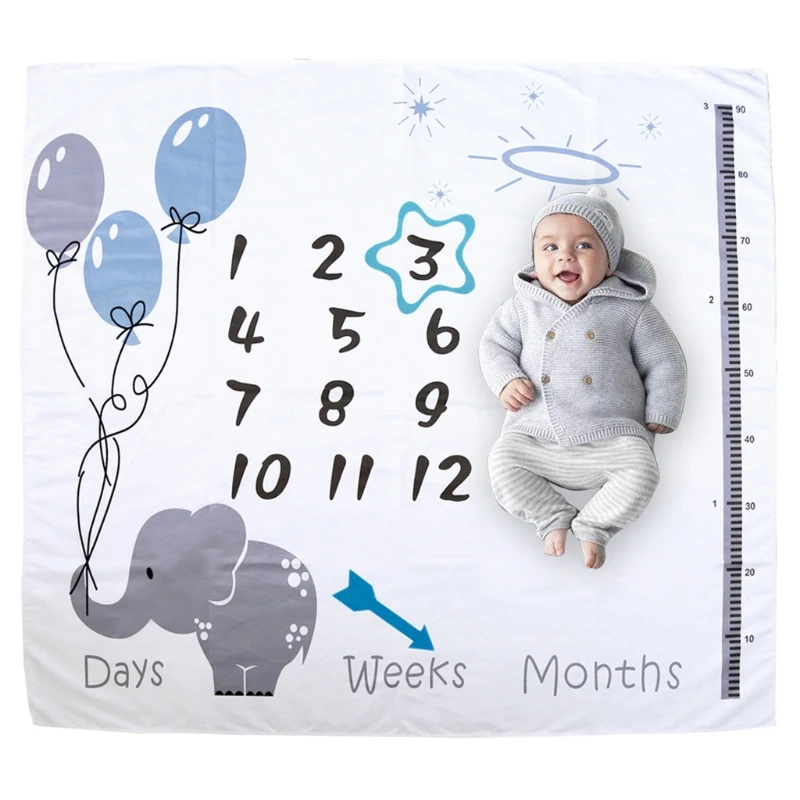1 Set Baby Monthly Record Growth Milestone Blanket Newborn Photography Props Accessories Cartoon Printing Background cotton muslin blanket cotton blanket swaddle blanket cotton gauze blanket cotton knit blanket