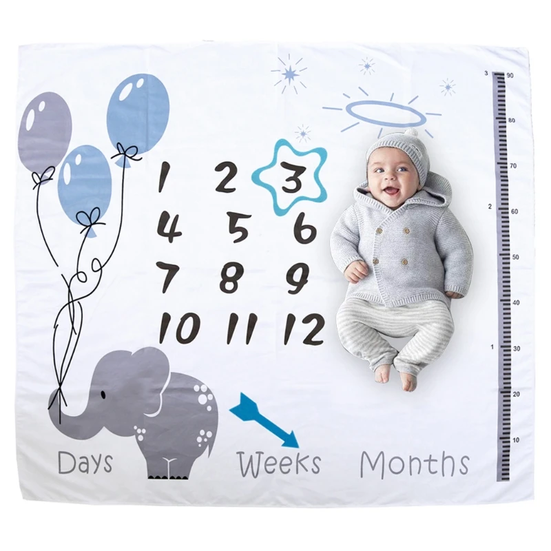 1 Set Baby Monthly Record Growth Milestone Blanket Newborn Photography Props Accessories Cartoon Printing Background coverlet