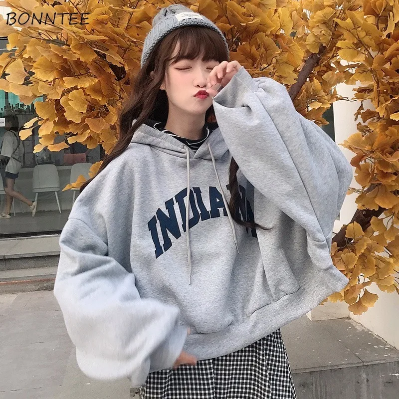 

2020New Women Hooded Oversize Thick Plus Velvet Loose False Two-piece Letter Print Womens Hoodie All-match Leisure Simple Trendy