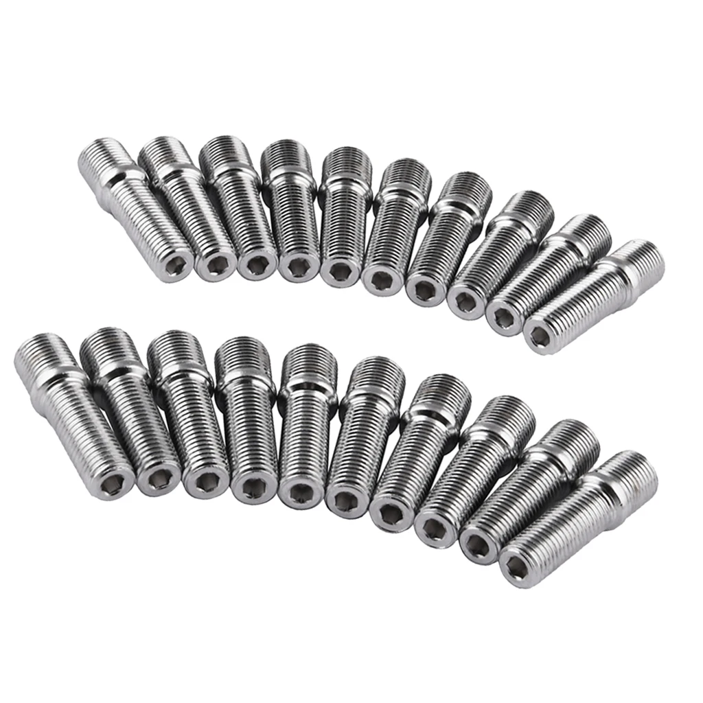 20pcs Silver Extended Wheel Stud Conversion M14*1.5-M12*1.5 5cm For BMW