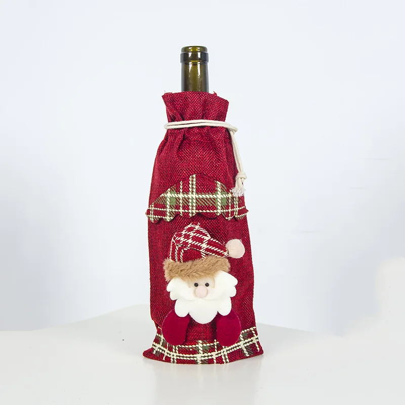 Льняная Крышка для рождественской бутылки вина с изображением Санты и ангела, вечерние рождественские украшения, Подарочная сумка на шнурке, держатель для бутылки шампанского и красного вина - Цвет: Style B5