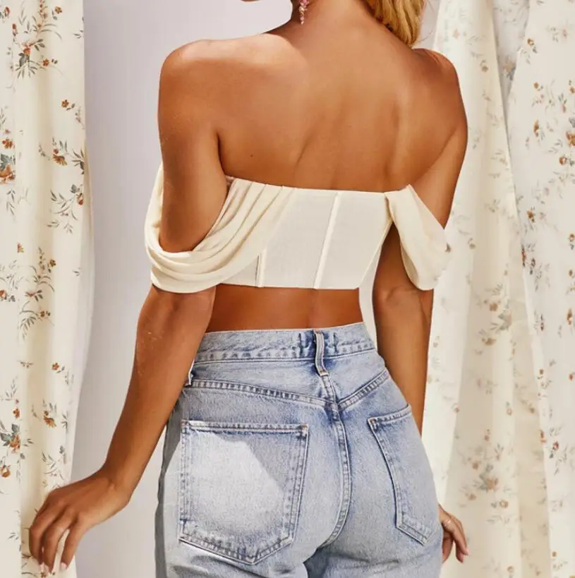 Mesh Bustier Corset Top Off Shoulder Strapless Crop Tops