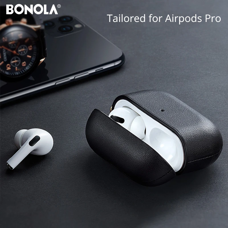 Кожаный чехол Bonola для Airpods Pro противоударный защитный s 3 с чехлом ключей наушников