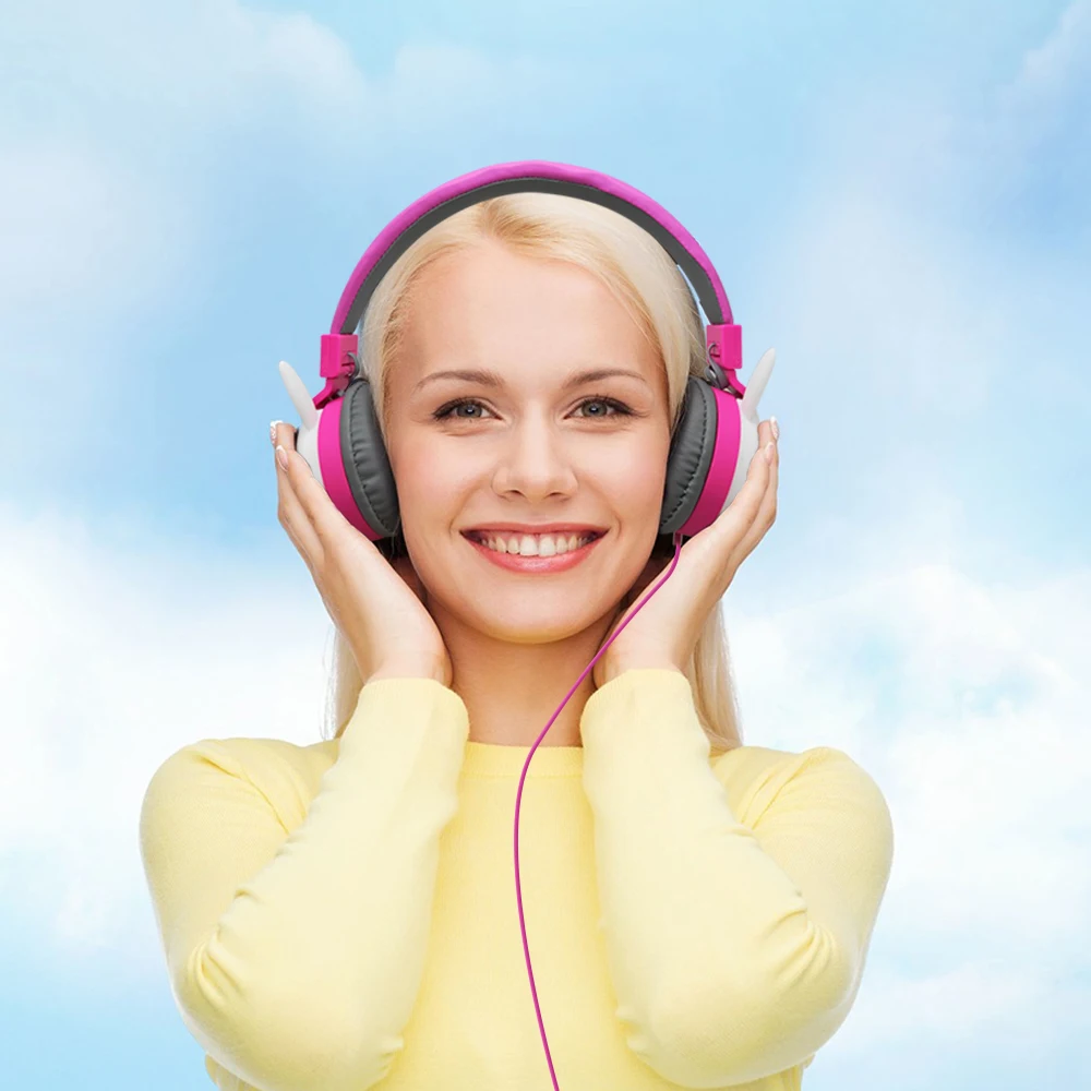 Cute Rabbit Ear Wired Headset Kids Girl Computer Gamer Headphones Foldable Music Headset Earphones For iPhone 11 Huawei Gift