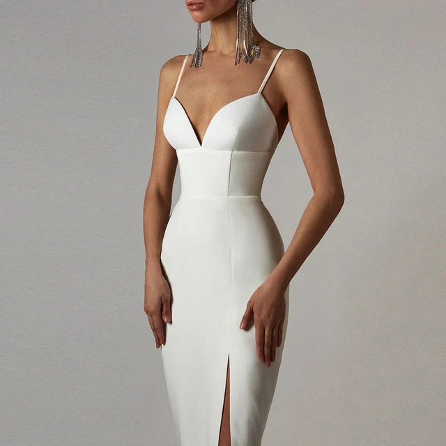 Adyce New Summer Women White Bodycon Bandage Dress Sexy V Neck Spaghetti Strap Club Celebrity Evening Runway Party Maxi Dresses 4