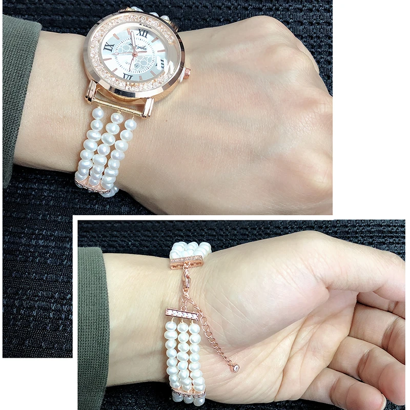 Fashion Beautiful Natural Freshwater Pearl Bracelet Watch,Trendy Girl Bracelet Birthday Gift