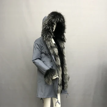 

2019 Real fur coat fox parkas winter jacket coat women parka big real raccoon fur collar natural fox fur liner long outerwear
