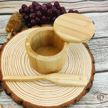 

Bamboo Spice jar or tea jar with tea spoon Eco friendly wooden Seasoning jar Kitchen Supplies With Wooden Lid Condiment Jar