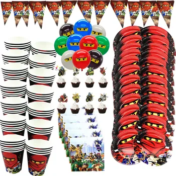 

116pcs Ninjagoing Theme Party Decoration Ninja Tableware Paper Cups Plates Baby Shower Banner Birthday Party Supplies