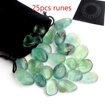 

25Pcs Natural Green Fluorite Crystal Rune Green Runes Stone Divination Fortune-telling Healing Meditation Gift Decor Collection