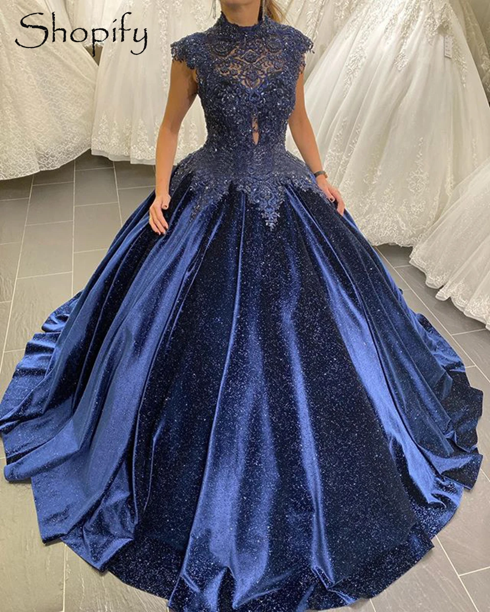 dark blue engagement dress