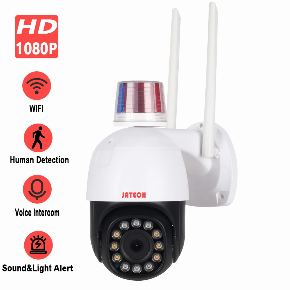 

JATECH 2MP 1080P 4X WIFI IP PTZ Security Dome Camera With Alarm Lamp Support Intercom AI Human Detect Onvif P2P IP66 Wateroroof