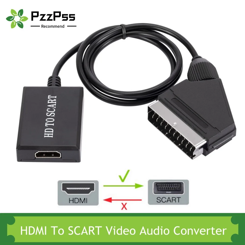 Audio Video Converter Adapter HD 1080P HDMI Input To SCART Output For HDTV DVD Sky Box STB Plug and Play DC Cables
