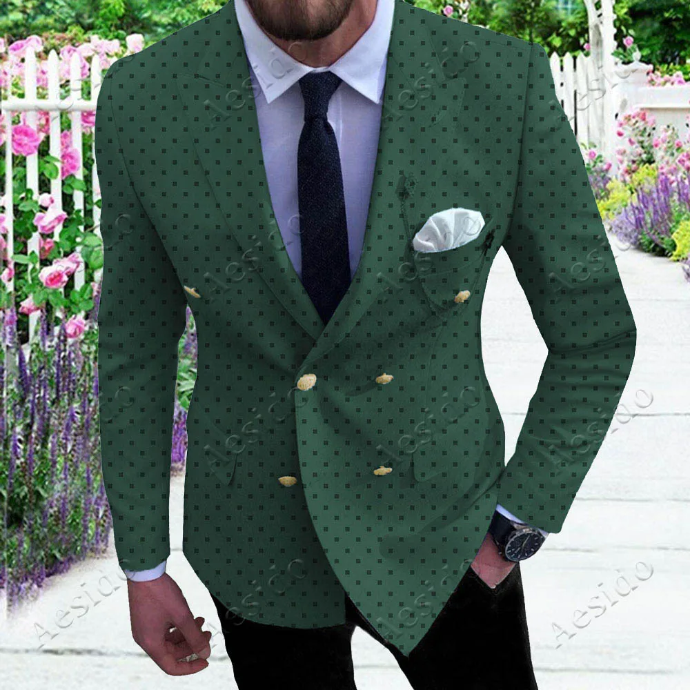 Hunt Green Aesido повседневные мужские костюмы Slim Fit 2 шт. выпускные смокинги двубортный пиджак узорчатый Блейзер брюки набор свадебные Женихи для мужчин - Цвет: Hunt Green