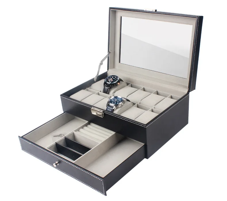 

PU Leather Watch Jewelry Box High-end Organizer Storage Box Case For Watch Jewery Case With the drawer Casket Container Boxes