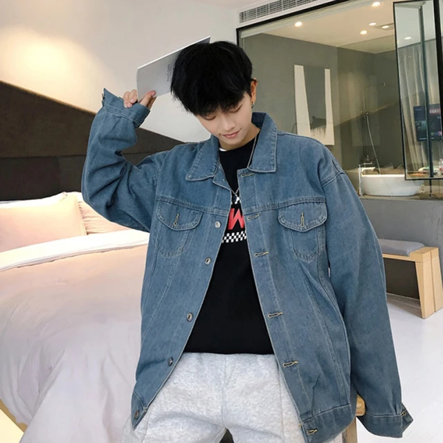 Korean Style Denim Jacket Men  Street Style Denim Jacket Men - Korean  Style Denim - Aliexpress