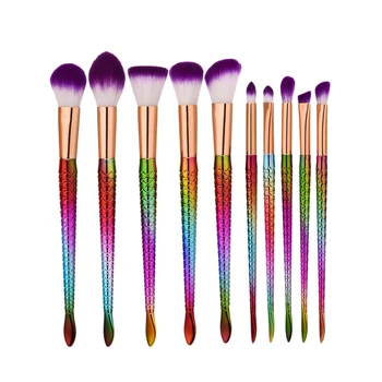 

10pcs Mermaid Colorful Makeup Brushes Set Cosmetic Concealer Blending Highlighter Eyeliner Contour Brush Kit