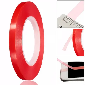 

10mm 50m Red Film Tape Double Side Fix Tape Acrylic Adhesive Sticky Glue PET Clear Double Sided No Trace for Phone LCD Screen