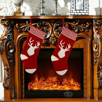 

2 Pcs Christmas Stocking for Xmas Fireplace Socks Candy Gift Bag Christmas Tree Hanging Ornaments Decoration