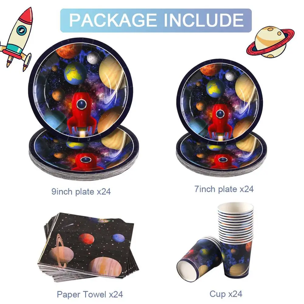 Astronaut Rocket Latex Balloons Outer Space Party Supplies Space Theme Birthday Party Decoration Kids Baby Shower Decor For Boy - Цвет: Space tableware