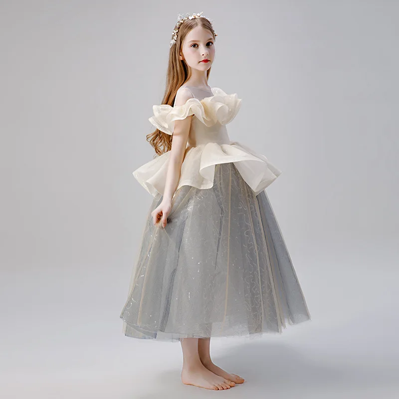 

Children Catwalks Piano Costume 2019 New Style Little Flower Girl Western Style Tutu GIRL'S Gown Princess Dress Autumn