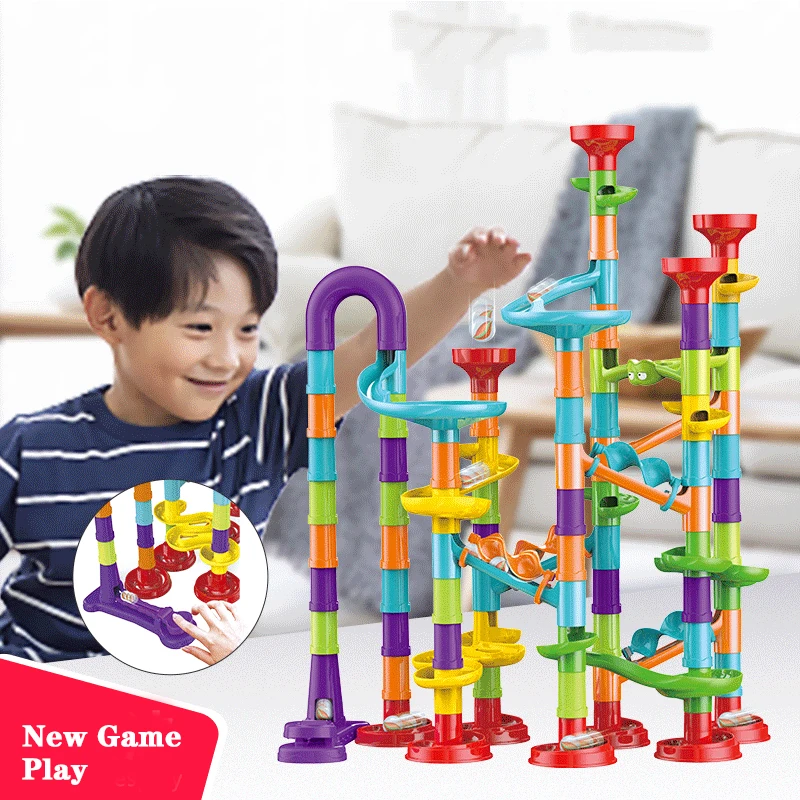 

113pcs Set DIY Construction Marble Run Race Track Building Blocks Kids 3D Maze Ball Roll Toys Children Christmas Gift
