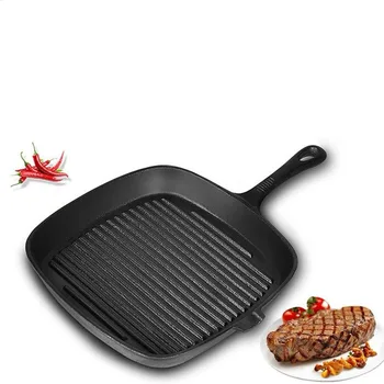 

Cast Iron Fried Steak Pot Stripe Uncoated Non-stick Pan Household Commercial Barbecue Pan Induction Cooker Gas Universal Cast