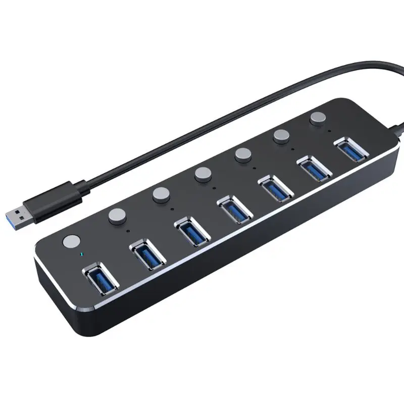 Алюминиевый USB 3,0 концентратор 7 портов USB удлинитель разветвитель с индивидуальным переключателем вкл/выкл 83XB